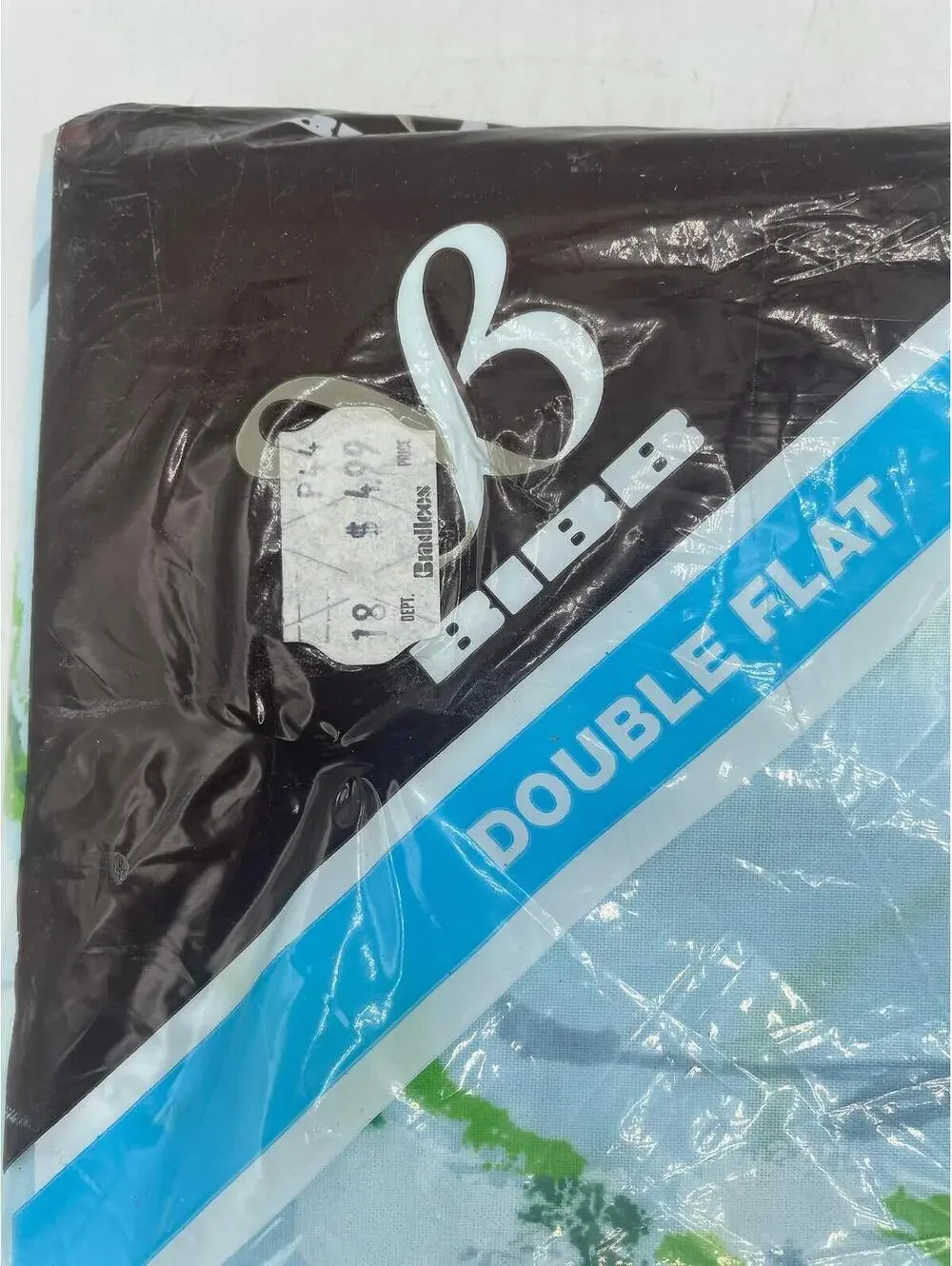 NOS Willow Bibb Park Full Flat Sheet: Vintage Blue Green Floral Cotton Blend